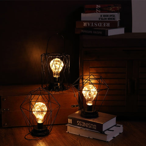 Iron Hollow Out Wine Glass Bottle Night Light LED Night Lamp for Cafe Hotel Balcony Home Decoration