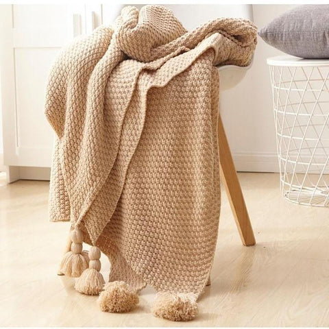 Plaid beige pompon-Plaid-Ambiance Cosy