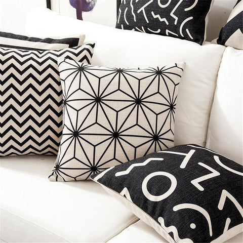 Housse de coussin 45x45 <br> Rayé noir et blanc-Ambiance Cosy