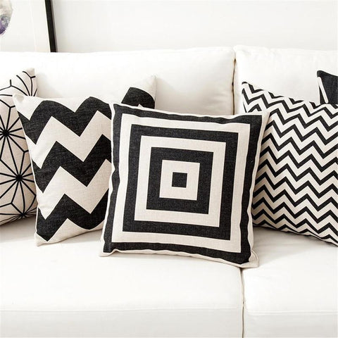 Housse de coussin 45x45 <br> Rayé noir et blanc-Ambiance Cosy