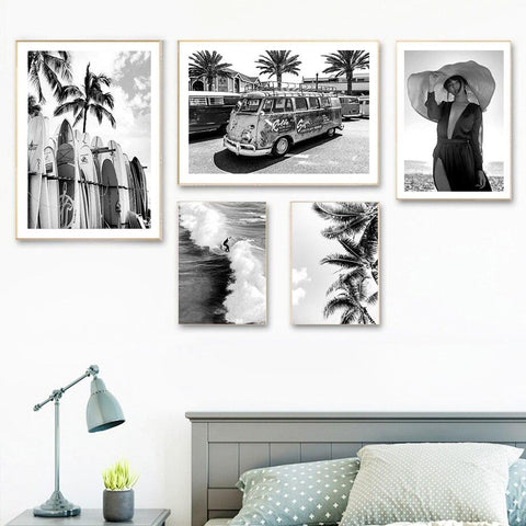 Toile photo feuille palmier noir et blanc