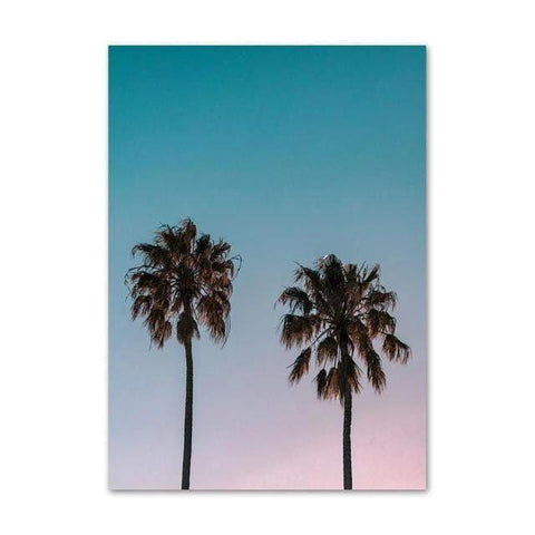 Toile photo palmiers coucher de soleil