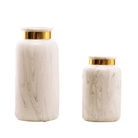 Vase blanc doré